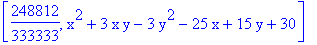 [248812/333333, x^2+3*x*y-3*y^2-25*x+15*y+30]
